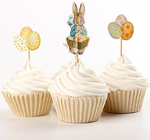 24pcs Cartoon Rabbit Duck Colorful Egg Cupcake Toppers for Festival Celebration Birthday Cake Decorations