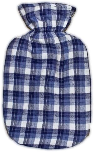 Warm Tradition Blue Plaid Cotton Flannel Covered Hot Water Bottle - Bottle made in Germany, Cover made in USA