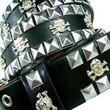 PIRATE SKULL & BONES SPIKED BLACK LEATHER BELT X-LARGE