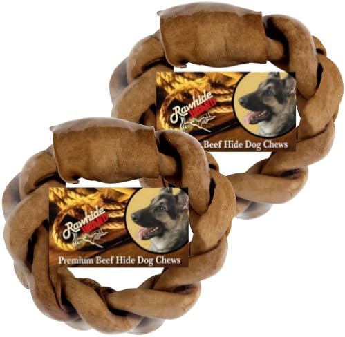 Rawhide Brand® 8" Beef Braided Rawhide Ring for Large Dogs, Twin Pack