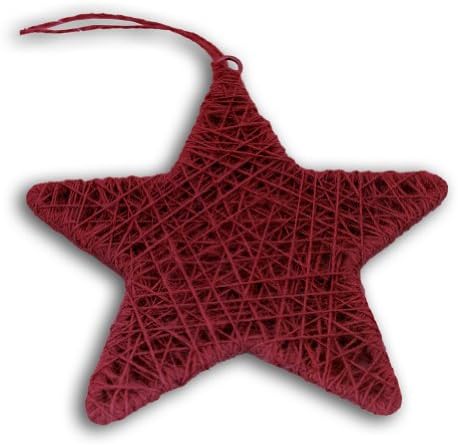 Burlap Christmas Tree Twine Jute Star Ornaments, Red Color, 2-piece Set (red, 6" round)