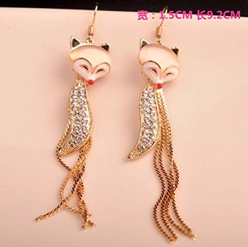 Crystalbella Acting Opal Earring Long Tassel Earrings Full Rhinestone Fox Dangle Ear Hook Earrings