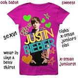 JUSTIN BIEBER T-SHIRTS - JUSTIN BIEBER JUNIORS SEXY-FIT SHIRTS - XS PINKOUT FOR SEXY FIT TEE! JUNIORS X-SMALL ONLY!