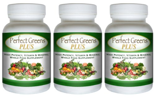 Perfect Greens PLUS (3 Bottles) - Highly concentrated Superfood Supplement. The Full Spectrum, Vitamin & Mineral Herbal Whole Food Product