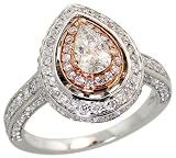 14k White Gold Pear-shaped Solitaire Ring, w/ 1.50 Carats Brilliant Cut & Pear Cut Diamonds, 5/8 in. (16mm) wide
