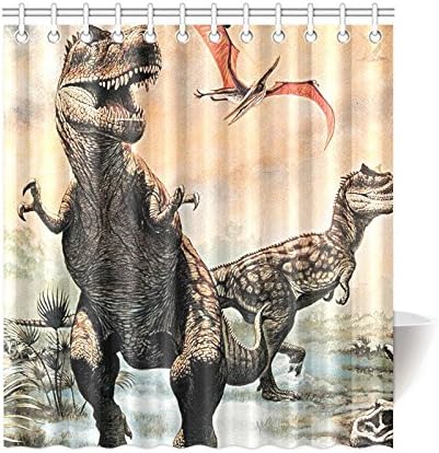 66"(w) x 72"(h) Cute Funny Dinosaur T-Rex Bathroom Shower Curtain Shower Rings Included, 100% Polyester