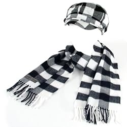 Buffalo Plaid Newsboy Cabbie Hat Scarf Wrap Set Black