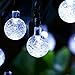 [21ft 30 Led] Globe Solar Lights White / Crystal Ball String Light, 8 Mode (Steady, Flash), Waterproof, Outdoor Hanging Lighting Decoration for Patio, Garden, Porch, Fence, Christmas Tree, Yard, Party