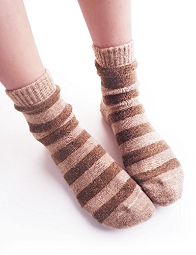 Vero Monte 5 Pairs Women's Horizontal Stripes Crew Socks Rabbit Hair Wool Blended