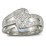 Big Look Diamond Bridal Wedding Set with Band in Sterling Silver