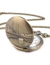 Yesurprise Unisex Antique Case Vintage Brass Rib Chain Quartz Pocket Watch Industrial Revolution