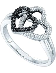 0.27CTW ROUND WHITE AND BLACK DIAMOND HEART RING