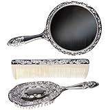 3 pc Silver Chrome Girls Vanity Set Comb Brush Mirror.