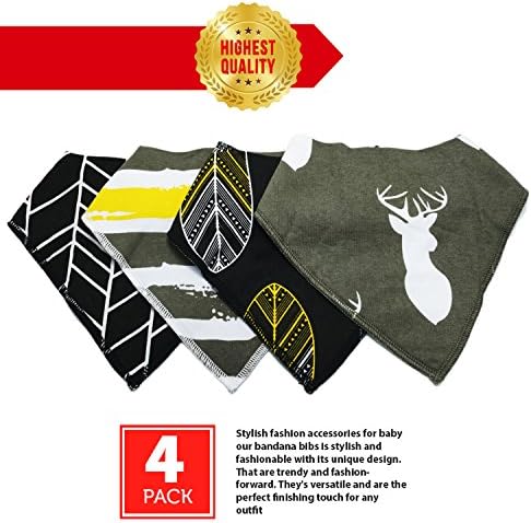 Esoultech 4-Pack Designer Bandana Style Baby Bibs Washable, Made with 100% organic cotton