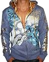 CHRISTIAN AUDIGIER Ed Hardy SMET Mens Platinum Tattoo Skull Hoodie Hooded Sweatshirt Shirt Tee Blue