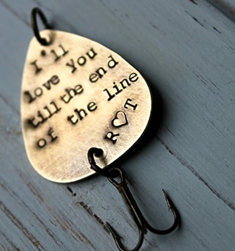 FREE SHIPPING- BRASS OR SILVER. Personalized Hand stamped Fishing Lure hook. Customized for you! Perfect Stocking Stuffer for Dad or Grandfather!