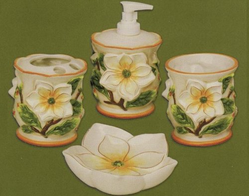 GARDENIA 3-D Ceramic Bathroom Bath Accessories Set NEW!
