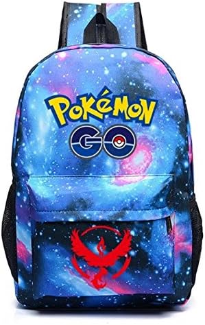 Uoone 18.5 inch Pokemon Go Pattern Fashion Canvas Crossbody Wear-resisting Shoulder Backpack Bags - Blue Color with Yellow Team Mystic Logo