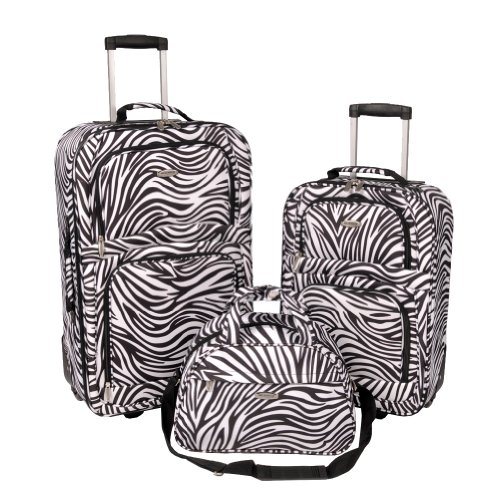 cheap New Zebra Print 3 Piece Upright Luggage Set on Wheels with Duffle