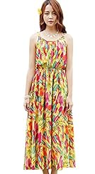 Chiffon/Polyester Sleeveless Spaghetti Strap Feathers Floral Print Summer Elasticized   Waistline Tunic 