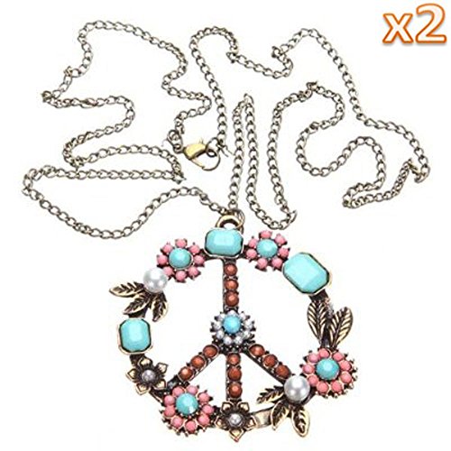 niceeshop(TM) Pearl Beads Crystal Peace Sign Symbol Pendant Necklace