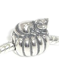 .925 Sterling Silver " Sitting Cat " Charm Bead Compatible with Pandora Chamilia Kay Troll Bracelet