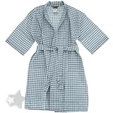 Gray and Blue Plaid Cotton Bath Robe for Men