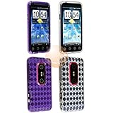 2 Psc HTC EVO 3D TPU rubber argyle case bundle - Checker Case - Clear purpl ....
