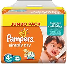 Pampers Windeln Simply Dry Gr. 4+ Maxi Plus 9-20 kg Jumbo Pack, 2er Pack (2 x 70 St&uuml;ck)