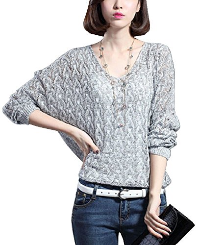 Liliumoon 柄編み ドルマン ゆったり すかし編み ニット セーター プルオーバー トップス 長袖 大人 かわいい レディース ファッション