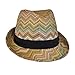 Bohemian Summer Straw Fedora Hat for Women, Cute Chevron Zig Zag Striped, One Size
