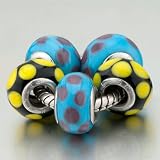Pugster 5 Deep Blue Yellow Dots Pandora Beads Bracelets