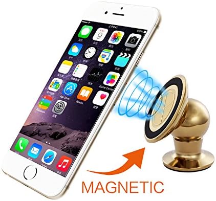 Car Mount,ULELA Universal Metal Magnetic Car Mount Cradle Holder,Cell Phone Holder 360 Degress Rotatable for iPhone 6S Plus/SE,Mini Tablets,Samsung S7 Edge/Note 5,GPS and More Smartphone (Gold)