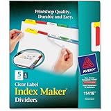 Avery Index Maker Clear Label Dividers, Easy Apply Label Strip, 5 Tab, Multi-Color, 5 Sets (11418)