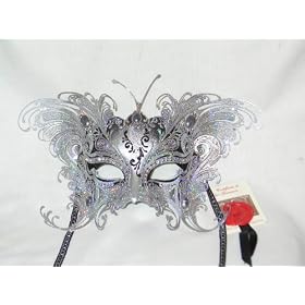 Bellini Gatti Silver Two Wing Butterfly Venetian Carnival Masquerade Mask Swarovski... by Venice Buys - Venetian Masks
