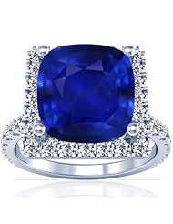 18K White Gold Cushion Cut Blue Sapphire Ring With Sidestones (GIA Certificate)