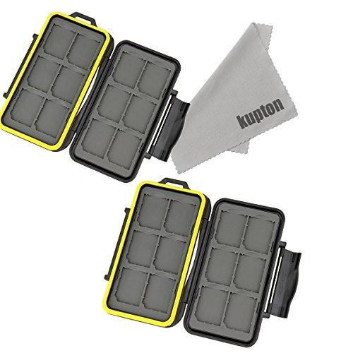 KUPTON 2 Pieces water-resistance memory card case shockproof memory card case box for 12 piece SDHC / SDXC card / MicroSD card SD card +KUPTON Superfine Fiber Cloth