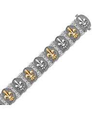 18K Yellow Gold and Sterling Silver Fleur De Lis Motif Fancy Bracelet