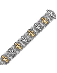 18K Yellow Gold and Sterling Silver Fleur De Lis Motif Fancy Bracelet