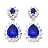 14k White Gold Lab-Created Sapphire Teardrop Shaped Drop Earrings