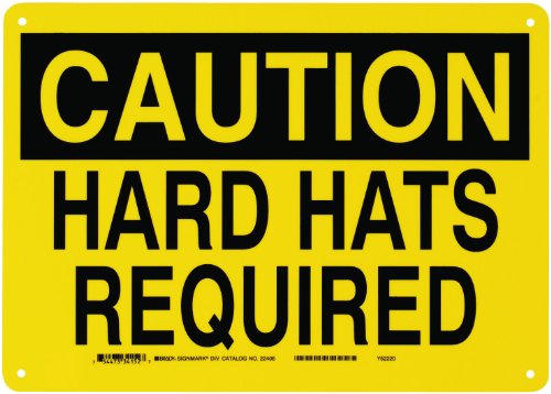 Brady 22406 10 Height, 14 Width, B-401 Plastic Black On Yellow Color Confined Space Sign, Legend Caution Hard Hats Required