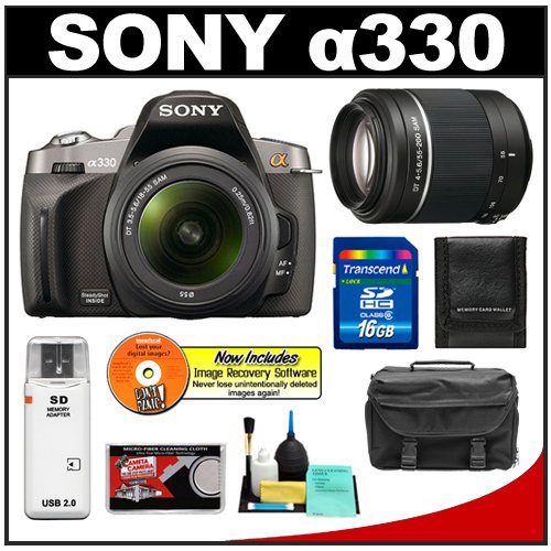 Sony Alpha A330 Digital SLR Camera Body with DT 18-55mm SAM Lens & DT 55-200mm SAM Lens (Black) + 16GB Card + Case + Accessory Kit