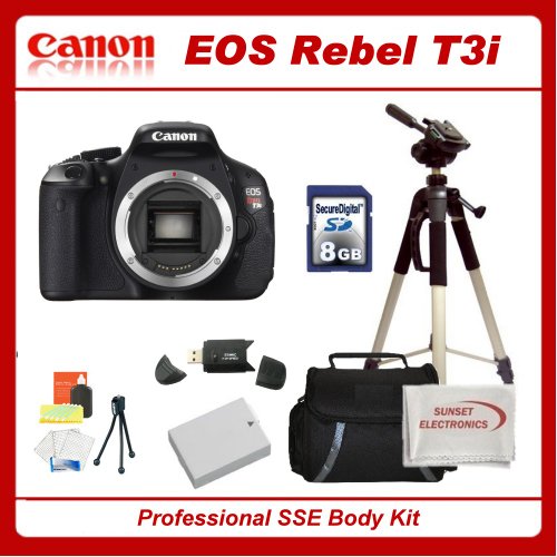 Canon EOS Rebel T3i 18 MP CMOS Digital SLR Camera and DIGIC 4 Imaging, with SSE Upgraders Kit, Includes 8GB SDHC Memory Card, High Speed Card Reader, Extra LP-E8 Replacement Battery, Pro Fluid Head Tripod, Soft Carrying Case, Starters Kit and more...