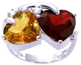 14K Yellow or White Gold Two-Of-Hearts Gemstone and Diamond Ring-Multi Citrine-Garnet-full, half sizes from 5-8.5