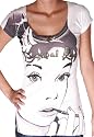CRYSTAL ROCK Christian Audigier Ed Hardy Womens Audrey Hepburn Organic Cotton Secret Lover T-Shirt Tee Top White