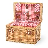 Picnic Time Chardonnay 13in. Willow Basket w/ Wine Service For 2 (Red Check)