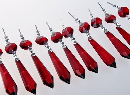 Crystal Chandelier Icicle U-drop Prisms 50mm, Pack of 10 (Red)