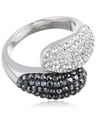 Carnevale Sterling Silver Black and White Bypass Swarovski Crystal Elements Ring, Size 7