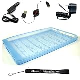 Silicone Skin COVER SLEEVE CASE with USB 2in1 Data Cable, Car Charger, and Wall Charger with 4-inch eBigValue TM Determination Hand Strap for the Sony Reader eBook Touch Edition PRS-600