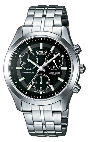 Casio - BEM-503D-1AVEF - Montre Homme - Quartz Analogique - Chronographe - Cadran Noir - Etanche 5 ATM - Bracelet Acier